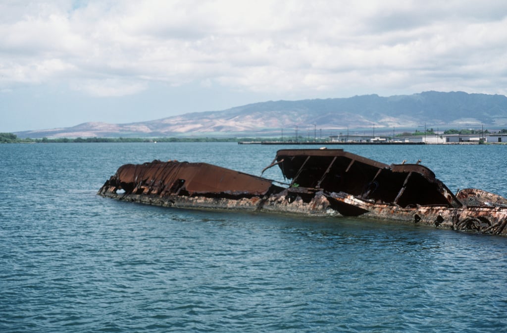 The remains of the USS Utah (BB-31) Battleship at Pearl Harbor.